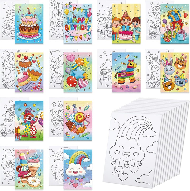 Anseal 12 Packs Birthday Pre Drawn Canvas to Paint, 5" X 7" Pre Printed Canvas for Kids, Pre Stretched Canvas Outline Painting Boards for Beginners, Students, Party Favor - Image 1